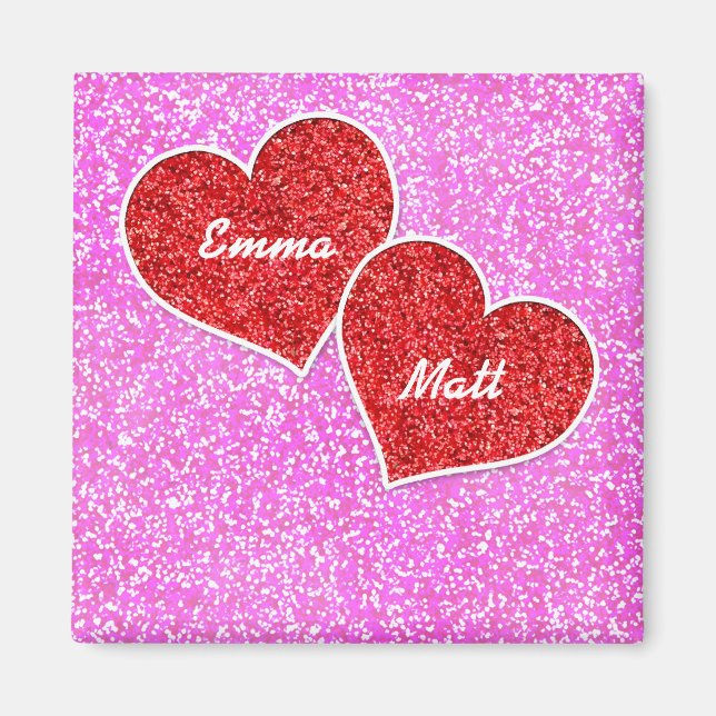 GIRLY rED HEART PINK GLITTER Magnet (Front)