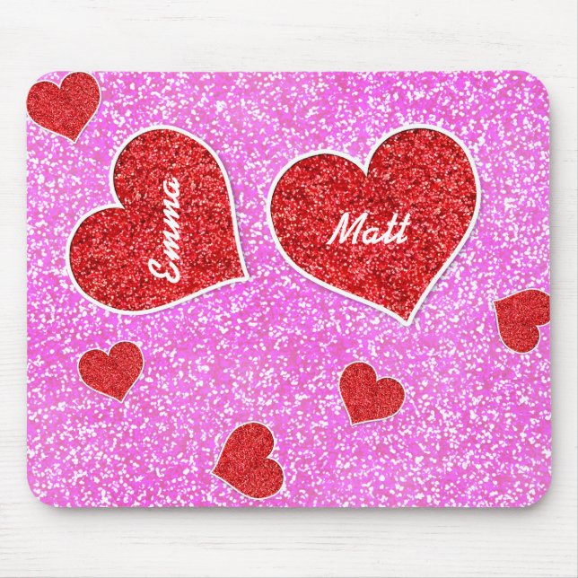 GIRLY rED HEART PINK GLITTER Mouse Mat (Front)