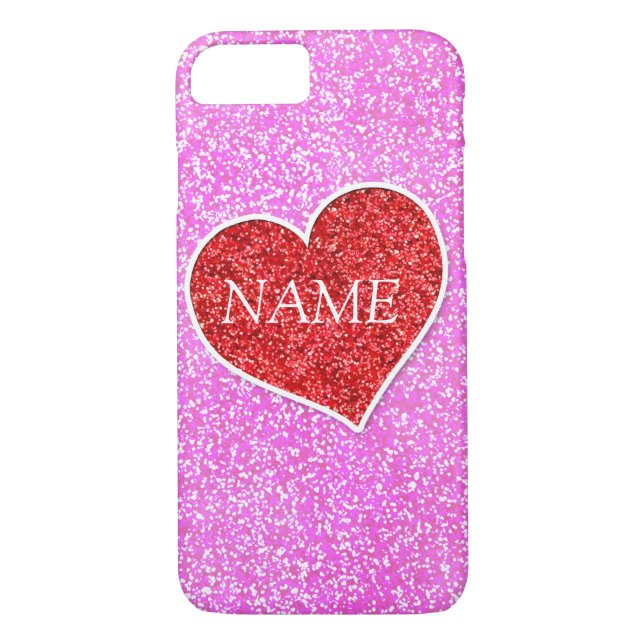 GIRLY rED HEART PINK GLITTER PRINTED Case-Mate iPhone Case (Back)