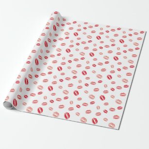 Girly Red Pink Lipstick Kisses Pattern Wrapping Paper