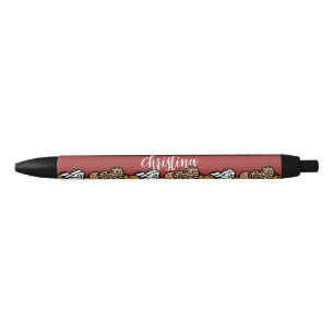 Girly Red Playful Animal Print Hearts Name Black Ink Pen