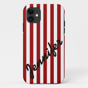 Girly, Red Stripes with Name iPhone 5 Case