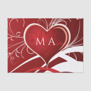 Girly Red & White Abstract Heart And Floral Swirls Tissue Paper