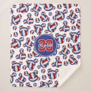 girly red white and blue volleyballs pattern sherpa blanket