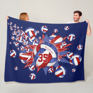 girly red white blue volleyballs and stars fleece blanket