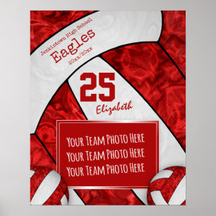 girly red white volleyball team photo poster