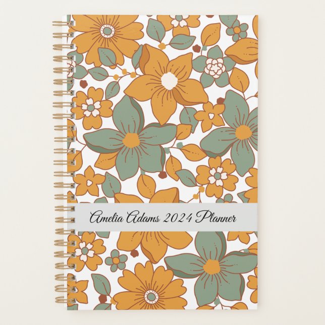 Girly Retro Floral School Greenery  Planner (Front)