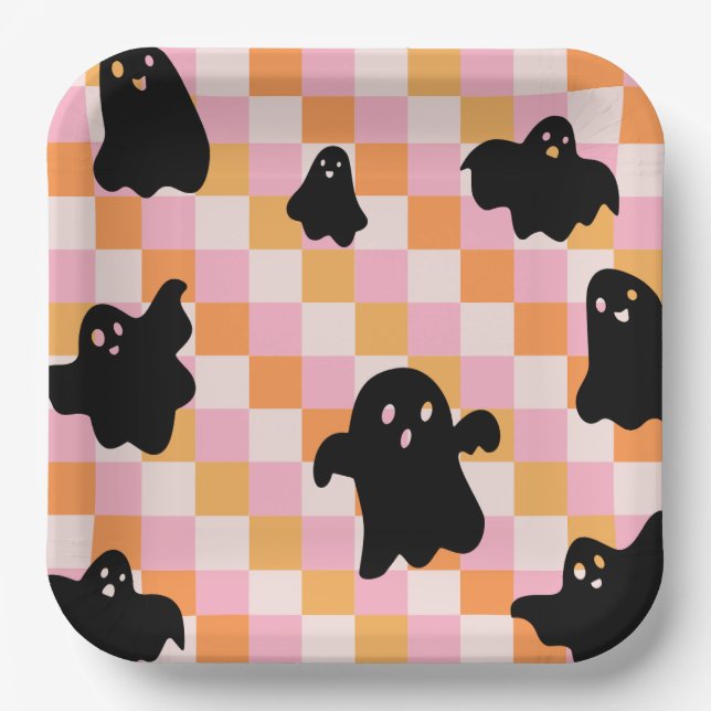 Girly Retro Halloween Party Plates (Front)