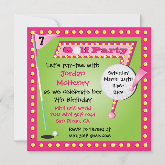 Girly Retro Miniature Golf Party Invitation (Front)