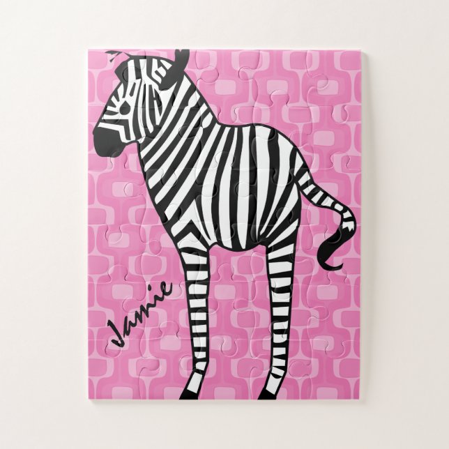 Girly Retro Mod Zebra Lovers Gifts Jigsaw Puzzle (Vertical)