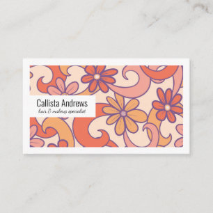 Girly Retro Pink Orange Groovy Flowers Business Card