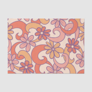 Girly Retro Pink Orange Groovy Flowers Tissue Paper