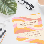 Girly Retro Vintage Wave Abstract Trendy Feminine Business Card<br><div class="desc">Girly Retro Vintage Wave Personalised Name Business Cards features a retro wave in shades of pink,  orange and white with an overlay of your name and company or designation on the front. On the reverse is your personalised contact details. Designed by © Evco Studio www.zazzle.com/store/evcostudio</div>