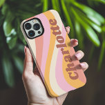 Girly Retro Vintage Wave Personalised Name<br><div class="desc">Girly Retro Vintage Wave Personalised Name iPhone 16 Pro Max Phone Cases features a retro wave in shades of pink, orange and white with your personalised name in elegant trendy modern script accented. Personalise by editing the text in the text box provided. Perfect for birthday, Christmas, Mother's Day, baby showers,...</div>