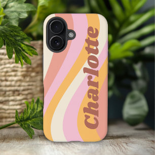 Girly Retro Vintage Wave Personalised Name iPhone 16 Case