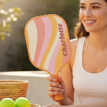 Girly Retro Vintage Wave Personalised Name Pickleball Paddle<br><div class="desc">Girly Retro Vintage Wave Personalised Name Pickleball Paddle features a retro wave in shades of pink, orange and white with your personalised name in elegant trendy modern script accented. Personalise by editing the text in the text box provided. Perfect for birthday, Christmas, Mother's Day, baby showers, bridal showers, mum, sister,...</div>