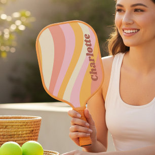 Girly Retro Vintage Wave Personalised Name Pickleball Paddle