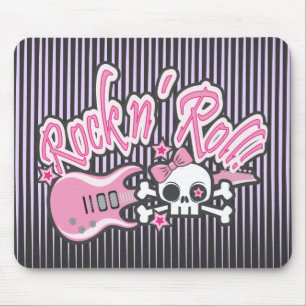 Girly Rock n' Roll Skull Mouse Mat