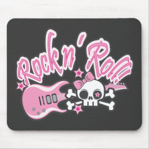 Girly Rock n' Roll Skull Mouse Mat
