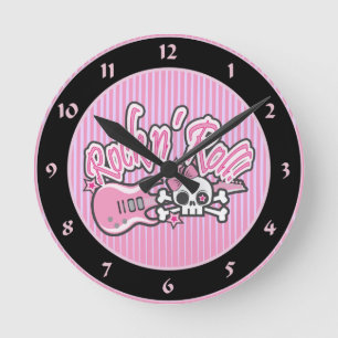 Girly Rock n' Roll Skull Round Clock