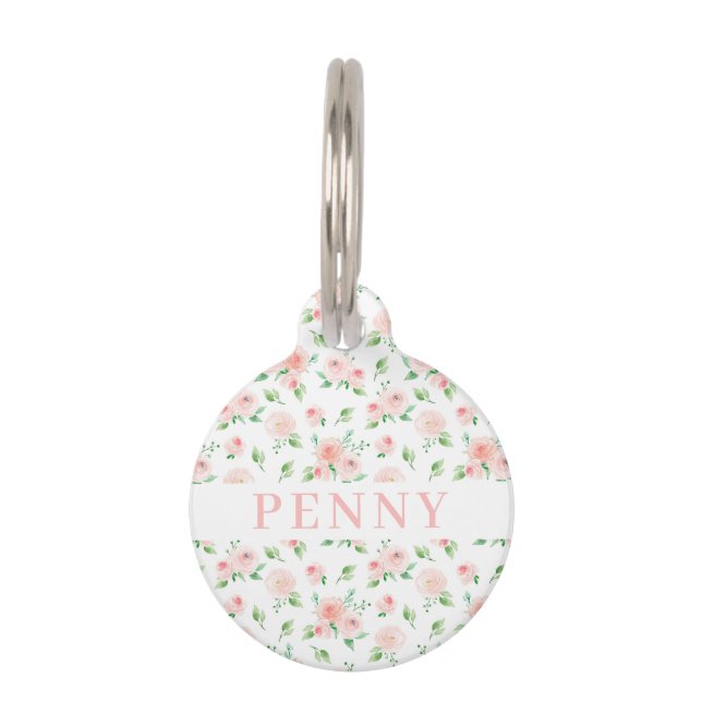 Girly Romantic Pink Rose Pet Tag (Front)