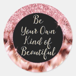 Girly Rose Glitzy Sparkle Gold Zebra Glitter Classic Round Sticker