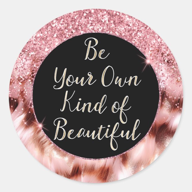 Girly Rose Glitzy Sparkle Gold Zebra Glitter Classic Round Sticker (Front)