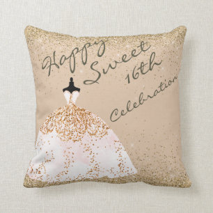 Girly Rose Gold Big Ball Gown Sweet 16th Birthday Cushion