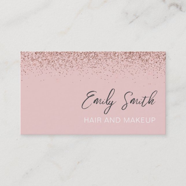 Girly Rose Gold Blush Pink Glitter  Business Card (Front)