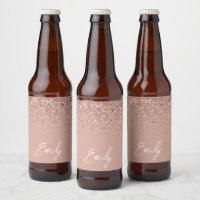Girly Rose Gold Blush Pink Glitter Monogram Beer B