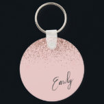 Girly Rose Gold Blush Pink Glitter Monogram Key Ring<br><div class="desc">Rose Gold - Blush Pink Sparkle Glitter Script Monogram Name Keychains (Key Chain). This makes the perfect sweet 16 birthday,  wedding,  bridal shower,  anniversary,  baby shower or bachelorette party gift for someone that loves glam luxury and chic styles.</div>