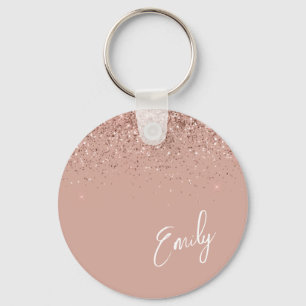 Girly Rose Gold Blush Pink Glitter Monogram Keycha Key Ring