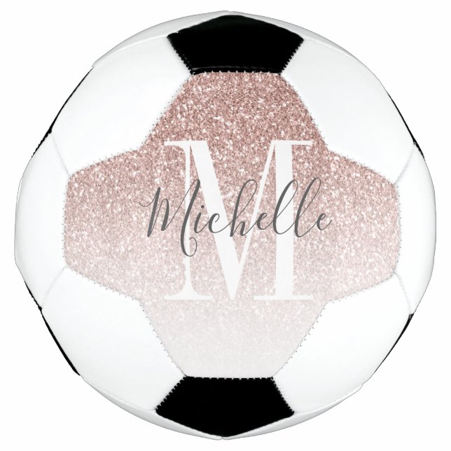 Girly Rose Gold Blush Pink Glitter Monogram Name Football (Front)