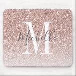 Girly Rose Gold Blush Pink Glitter Monogram Name Mouse Mat<br><div class="desc">Personalised Rose Gold Pink Glitter White Monogram Script Name. Elke Clarke © Customise it with your name and monogram for a chic girly unique design.</div>