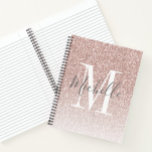 Girly Rose Gold Blush Pink Glitter Monogram Name Notebook<br><div class="desc">Personalized Rose Gold Pink Glitter White Monogram Script Name. Elke Clarke © Customize it with your name and monogram for a chic girly unique design.</div>