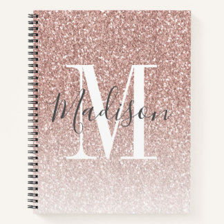 Girly Rose Gold Blush Pink Glitter Monogram Name Notebook