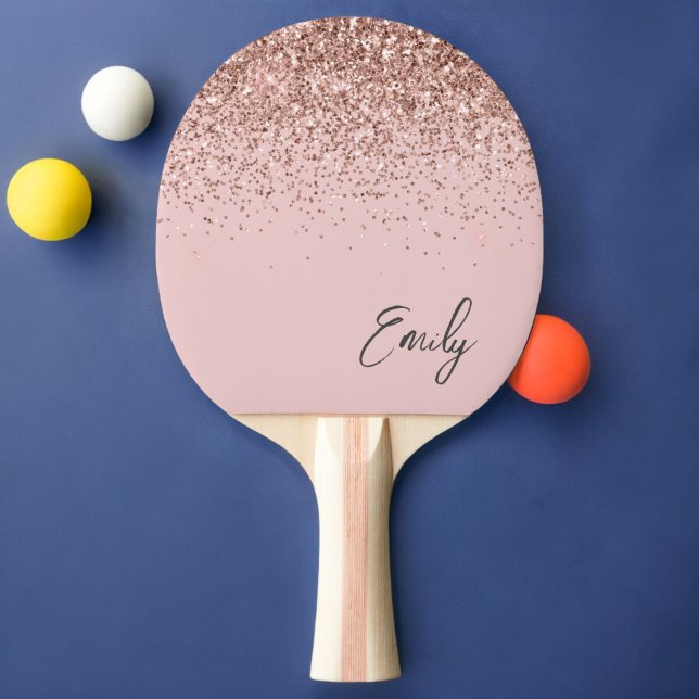 Girly Rose Gold Blush Pink Glitter Monogram Ping Pong Paddle (Creator Uploaded)
