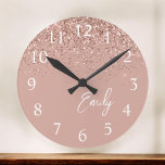 Girly Rose Gold Blush Pink Glitter Monogram Round Clock<br><div class="desc">Girly Rose Gold Blush Pink Sparkle Glitter Brushed Script Monogram Name Clock. This makes the perfect sweet 16 birthday,  wedding,  bridal shower,  anniversary,  baby shower or bachelorette party gift for someone that loves glam luxury and chic styles.</div>