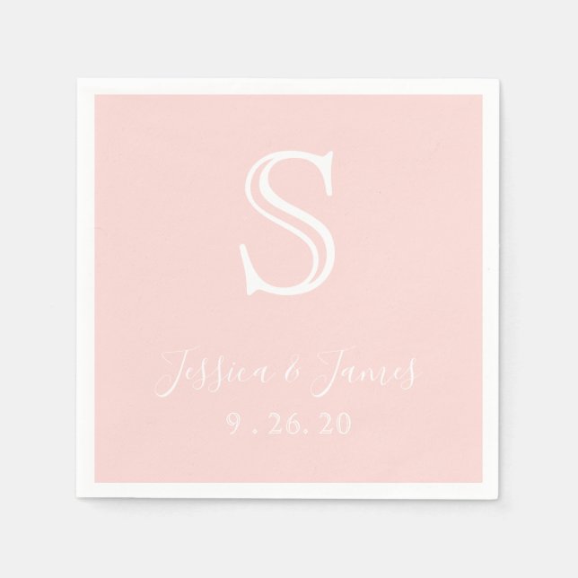 Girly Rose Gold Blush Pink Monogram Napkin (Front)