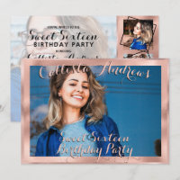 Girly Rose Gold Border Photo Collage Sweet 16