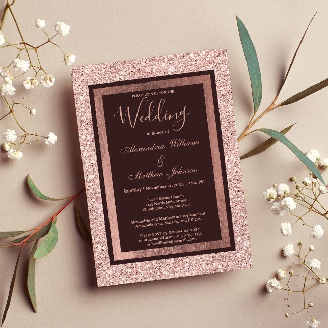 Girly rose gold burgundy glitter Wedding Invitation (Girly rose gold burgundy glitter Wedding Invitation )