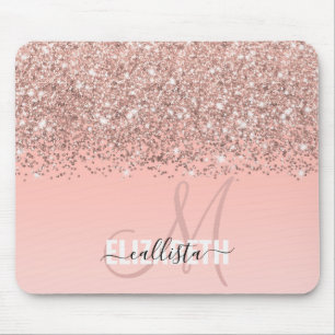 Girly Rose Gold Confetti Pink Gradient Monogram Mouse Mat