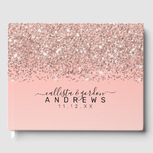 Girly Rose Gold Confetti Pink Gradient Ombre Guest Book