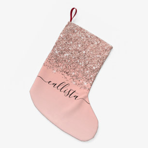 Girly Rose Gold Confetti Pink Gradient Ombre Small Christmas Stocking