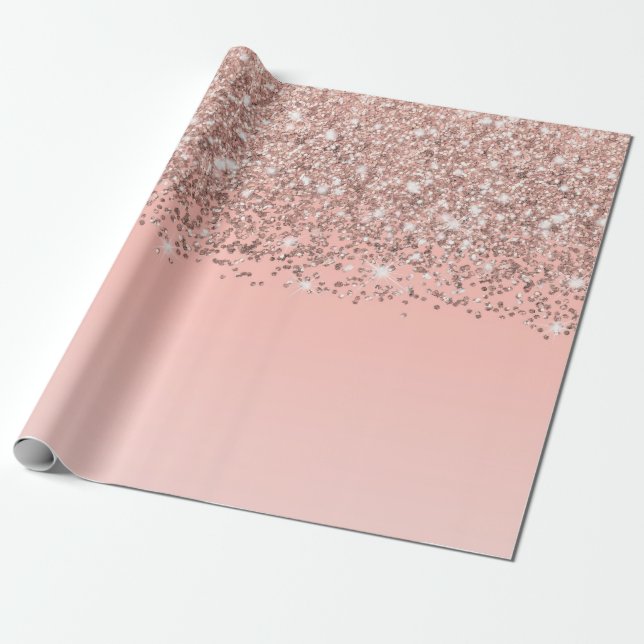 Girly Rose Gold Confetti Pink Gradient Ombre Wrapping Paper (Unrolled)