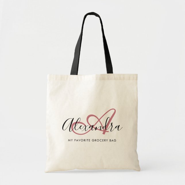 Girly Rose Gold Elegant Script Name Monogram  Tote Bag (Front)