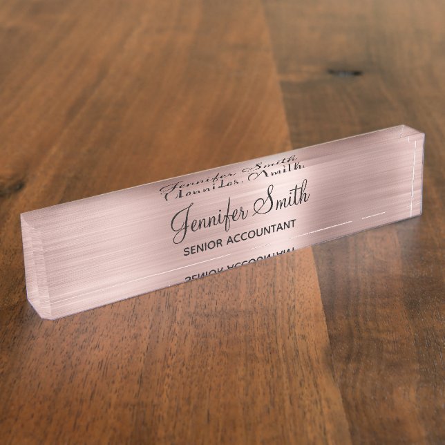 Girly Rose Gold Faux Foil Nameplate (Side)