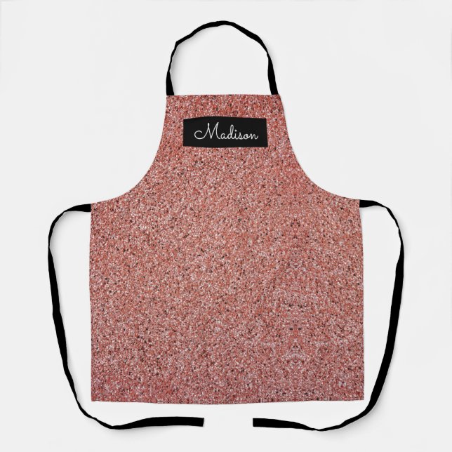 Girly Rose Gold Faux Glitter Sparkle Personalised Apron (Front)