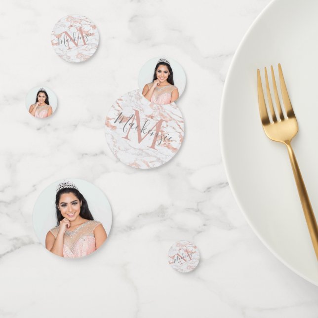Girly Rose Gold Foil Marble Monogram Confetti (Group)