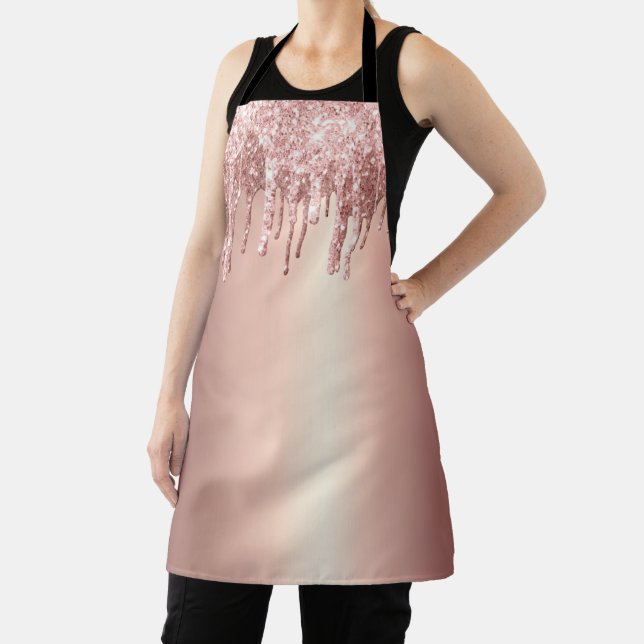 Girly Rose Gold Foil Pink Glitter Drip Apron (Insitu)